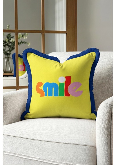 Smile Yazılı Pop Art Retro Saçaklı Yastık Kılıfı - Renk Bloklu Sarı Lacivert Püsküllü Kırlent Kılıfı Derin Düş Opal Smile Yazılı Pop Art Retro Saçaklı Yastık Kılıfı - Renk Bloklu Sarı Lacivert Püsküllü Kırlent Kılıfı Derin Düş Opal