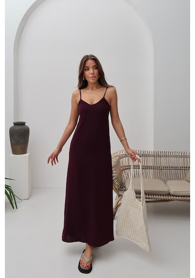 Paw Garage Kadın Hazel Bordo İp Askılı Ayrobin Maxi Yazlık Elbise Bordo