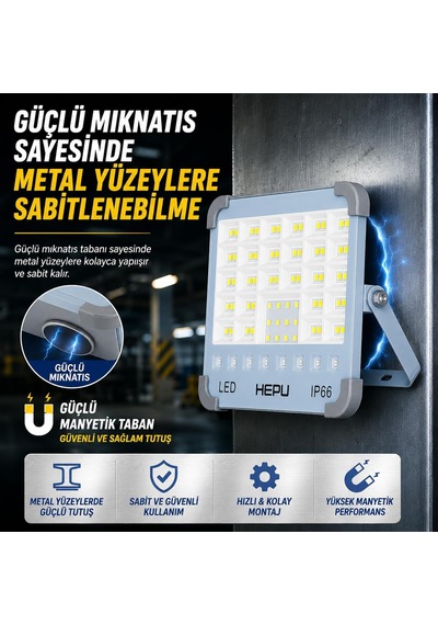 Hp-l33 Güneş Enerjili Taşınabilir Led Çalışma Lambası 150w Güç Ip66, Usb + Solar Şarj Mıknatıslı Taban