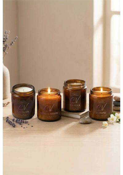 Kokulu Mum 4 Lü Set 100cc-aroma Terapi Mum-doğal Mum-sandal Ağacı-lavanta-vanilya-yasemin Kokulu Amber