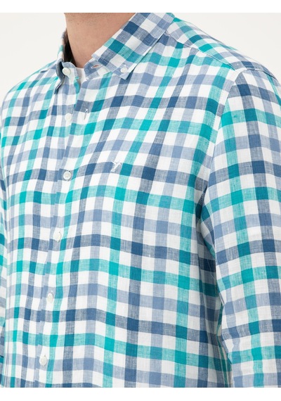 Cacharel Turkuaz Regular Fit %100 Keten Gömlek Yeşil
