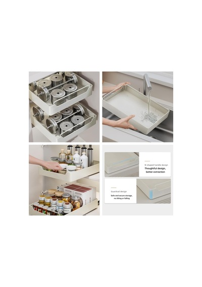 Dolap İçi Raylı Organizer Çekmece, Çekilebilir Plastik Dolap Düzenleyici, Mutfak Banyo Dolap İçi Organizer, Raylı Saklama Sepeti