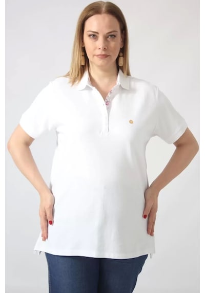 Moda Berray 21305 Kısa Kollu Büyük Beden Lakost Kumas T-shirt Beyaz Beyaz