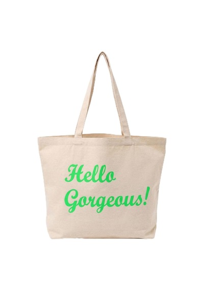 Hello Gorgeous Yazılı Büyük Boy Kanvas Bez Çanta - Plaj, Alışveriş Ve Günlük Omuz Çantası Ten