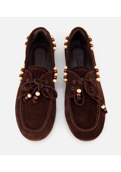 Hotiç Kadın Süet Deri Kahverengi Boncuk Detaylı Günlük Loafer 01ayh320490a480 01ayh320490a480