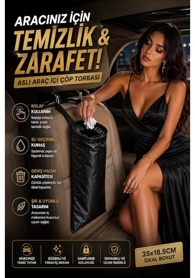 Araç İçi Çöp Kovası Askılı Koltuk Arkası Oto Çöp Torbası 1 Adet Yıkanabilir Kamp Seyahat Kolay Takılabilir Çöp Kutusu