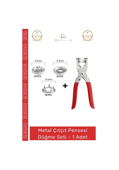 Çıtçıtpensesi 11 Mm Metal Perçin Dikiş Nakış El İşleri Hobi Tekstil Çıtçıt Pensesi 25 Düğme Seti