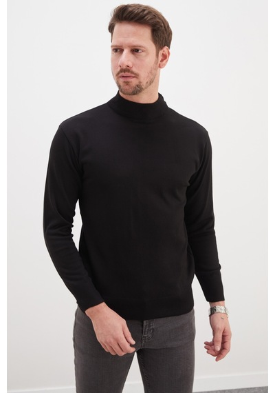 Fullamoda Basic Dik Yaka Regular Fit Triko Kazak Siyah