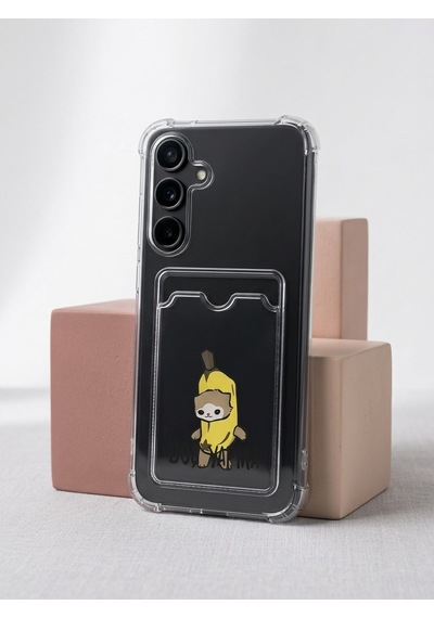 Galaxy Uyumlu S24 Boş Yapma Muz Detaylı Kart Bölmeli Şeffaf Telefon Kılıfı Mh-hs7458-3075