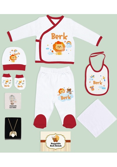 Bk Kids Kişiye Özel Kırmızı Yeni Doğan Hastane Çıkışı, Anneye Hediye, İsimli Melek Kanadı Kolye, 9 Parça Bebek Hediye Seti-4