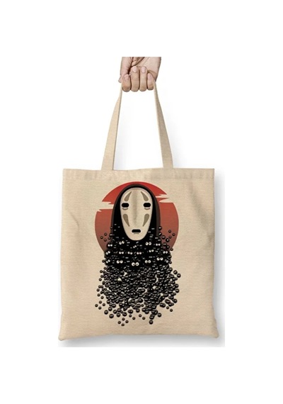Toyaso Spirited Away No Face Miyazaki Bez Çanta Uzun Saplı Alışveriş Çantası Plaj Çantası Beyaz