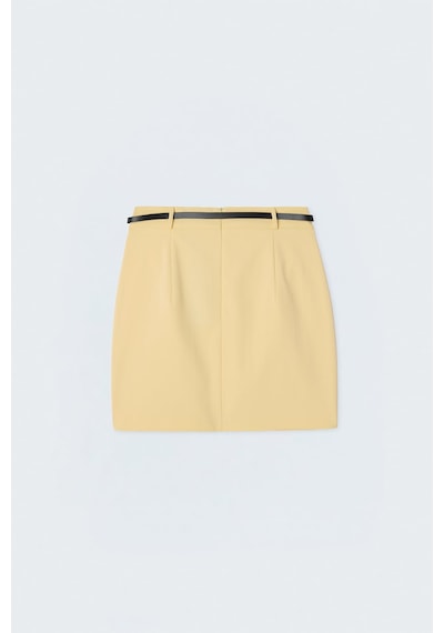 Sateen Keten Görünümlü Mini Etek - Sarı-137747
