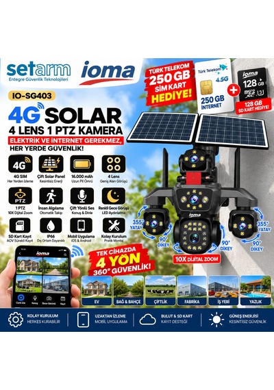 Ioma Io-sg403 4g Solar 4 Lens 1 Ptz Güvenlik Kamerası