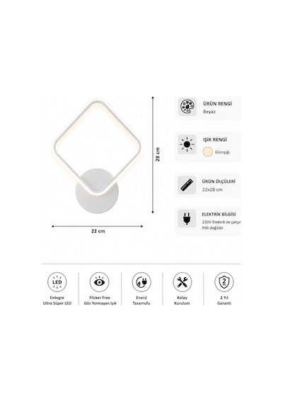 Luko Modern Led Duvar Apliği Günışığı Beyaz