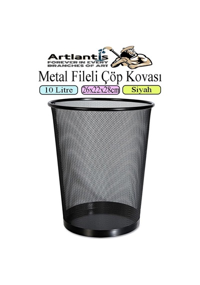 Renkli Çöp Kovası Paslanmaz Çelik Fileli 1 Adet Ofis Büro Okul Çöp Kovası Metal Delikli Kolay Kullanım Siyah