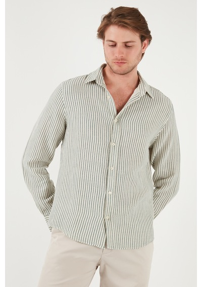 Buratti Çizgili Regular Fit Pamuklu Uzun Kollu Erkek Gömlek Cf25S129721 Açık Haki