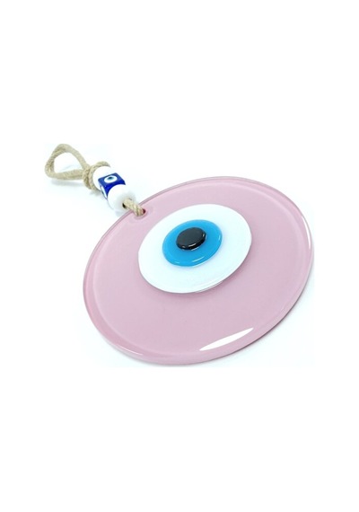 Opak Toz Pembe Nazar Boncuğu El Yapımı Cam Duvar Dekoru 12 Cm Hed