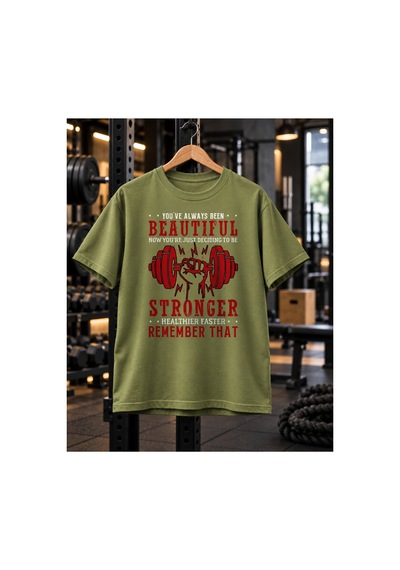 Segungear Beautiful Stronger Erkek Regular Fit Baskılı Spor Tişört Haki - 931328603 Haki