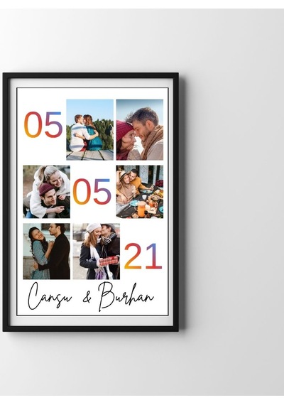 Sevgiliye Hediye Kişiye Özel İsim Yazılı Yapışkanlı Çerçeve Tablo 20x30 - Fotoğraf Kolajlı Duvar Dekoru