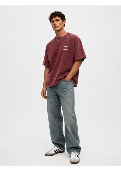 Respire Erkek Puf Baskılı Yıkamalı Oversize T-shirt Bordo