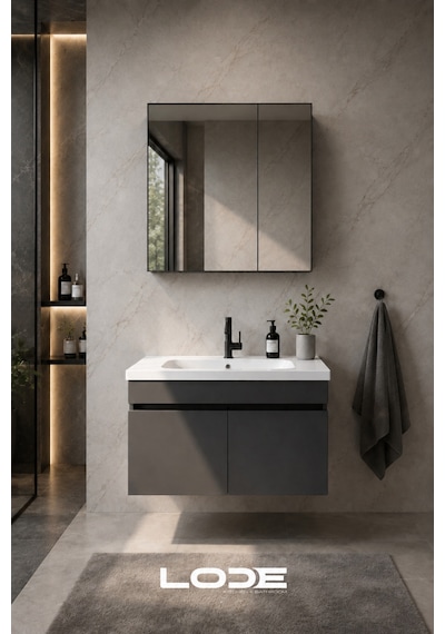 Kale Serisi Banyo Dolabı Seti Banyo Alt Dolap - Aynalı Üst Dolap Cerastyle Frame Lavabolu, Lavabo-aynalı Üst Dolap Dahil Antrasit Gri Kale Serisi Banyo Dolabı Seti Banyo Alt Dolap - Aynalı Üst Dolap Cerastyle Frame Lavabolu, Lavabo-aynalı Üst Dolap Dahil Antrasit Gri