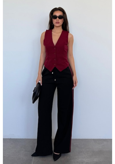 Madmext Siyah Şerit Detaylı Bol Paça Kadın Pantolon Mg2441 Siyah