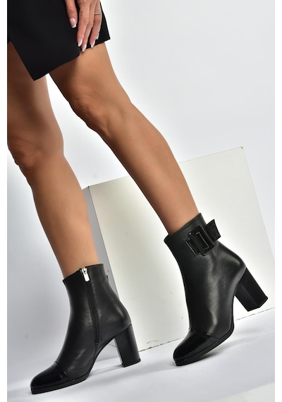 Fox Shoes V468210503 Siyah Hakiki Deri Kalın Topuklu Kadın Bot Siyah-hakiki Deri