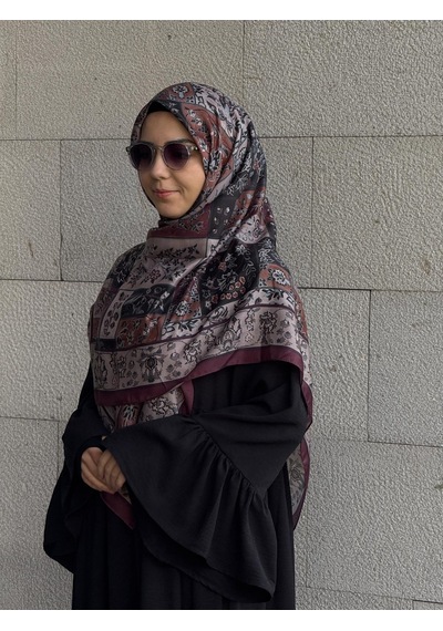 Qalortex Scarf Pamuklu Soft Osmanlı Desen Eşarp-mürdüm