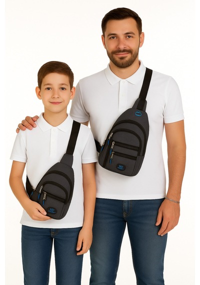 Newish Polo Erkek Çapraz Omuz Çantası Baba Oğul Kombinli New122 Mavi - Mor