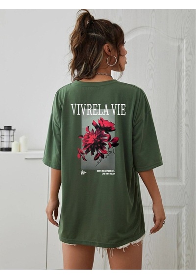 Flood Of Style Unisex Yeşil Vivre La Vie Baskılı Oversize Bisiklet Yaka Penye Tişört Flood Of Style Unisex Yeşil Vivre La Vie Baskılı Oversize Bisiklet Yaka Penye Tişört