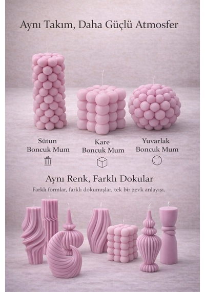 Dekoratif Lüks Soya Mum, El Yapımı Doğal Mum Uzun Yanma Süreli Şık Ev Hediyesi, Ev Süsü Pembe 270 G Pembe