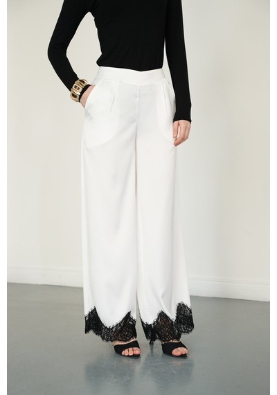 Verymoda Paçası Dantelli Saten Pantolon D2969 Krem