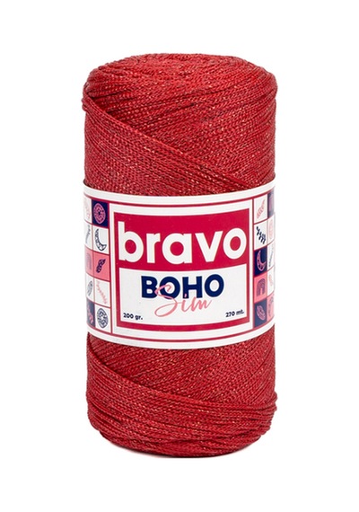 Boho Simli Polyester Makrome İplik 200 Gr 270 Metre Renk Kodu: 105 Koyu Kırmızı