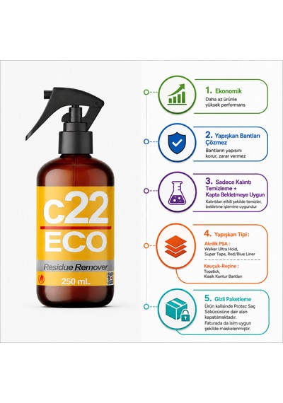 C22 Eco - 250 Ml Ekonomik Protez Saç Bant Sökücüsü Temizleyicisi
