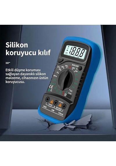 Led Ekranlı Dijital Multimetre Ölçü Aleti, Işıklı Ekranlı Elektrik Akım Ölçer, Silikon Kılıflı Açılabili