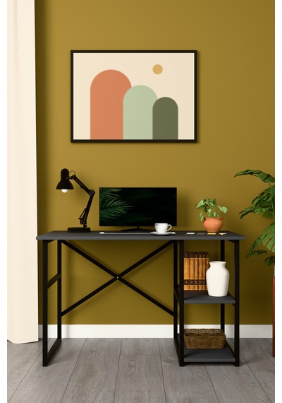Modern Raflı Ders Çalışma Masası %100 Mdf Bilgisayar Masası Metalçm01 Antrasit