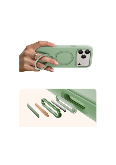 Torras Apple iPhone 17 Pro / 18 Pro Uyumlu O Stand Spin Silicone Serisi Magsafe Kılıf Yeşil