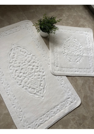 Madame Clean 2'li Pamuklu Banyo Paspas Seti Osmanlı Desen Krem