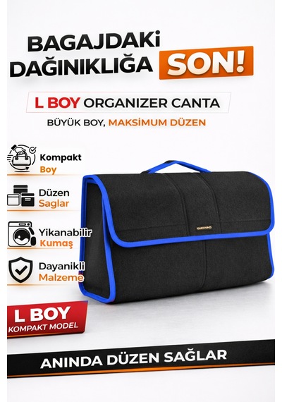 Oto Bagaj Organizer Bagaj Çantası L Boy Kaymaz Cırt Bantlı Velur Kompakt Düzenleyici - Vlx2