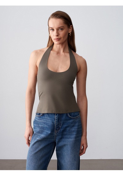 Dilvin 32726 Halter Yaka Top-haki