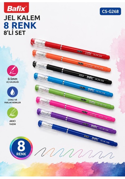 Bafix Chosch Cs-g268 Jel Kalem 0.5 Mm 8 Renk 8 Li Set Çok Renkli