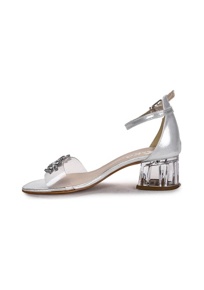 Kiko Kids 790 Taşlı Kız Çocuk Şeffaf Topuklu Sandalet Ayakkabı 3 CM Sedef