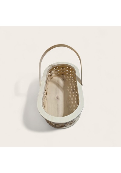 El İşçiliği Ahşap Örgü Sepet (Oval, Saplı) Orta Boy (31 x 16 x 10 cm)