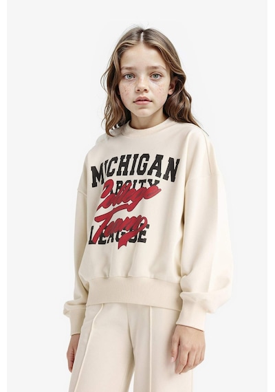 Defacto Kız Çocuk 2li Takım Baskılı Sweatshirt Eşofman Altı F2564a825auer238 Ekru