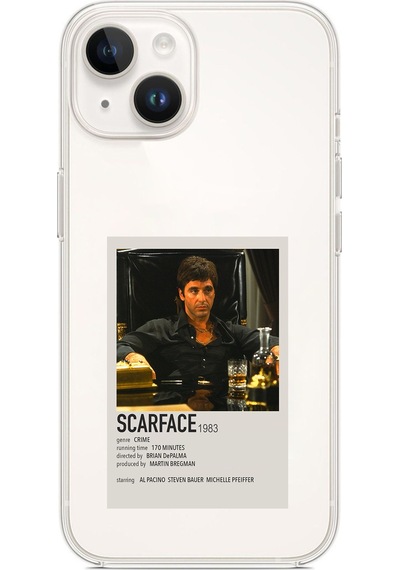 Apple Uyumlu iPhone 13 - 14 Scarface Mini Poster Tasarımlı Baskılı Silikon Kılıf Renkli