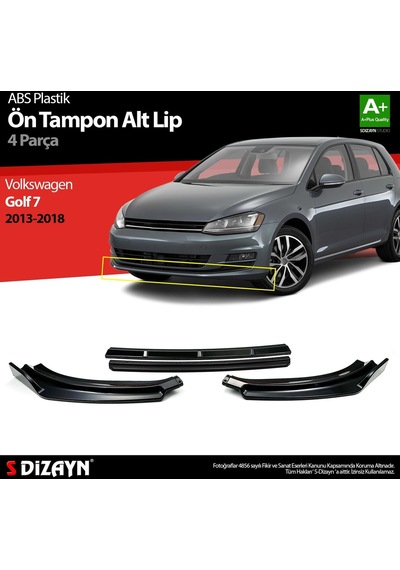 Volkswagen Golf Uyumlu 7 Abs Plastik Ön Tampon Alt Lip Siyah Ekli 4 Parça. 2013-2018 A+kalite Parça