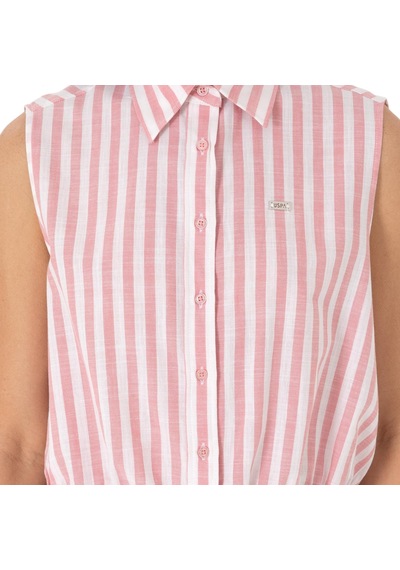 U.S. Polo Assn. Kadın Pembe Çizgili Kısa Kollu Gömlek Pembe