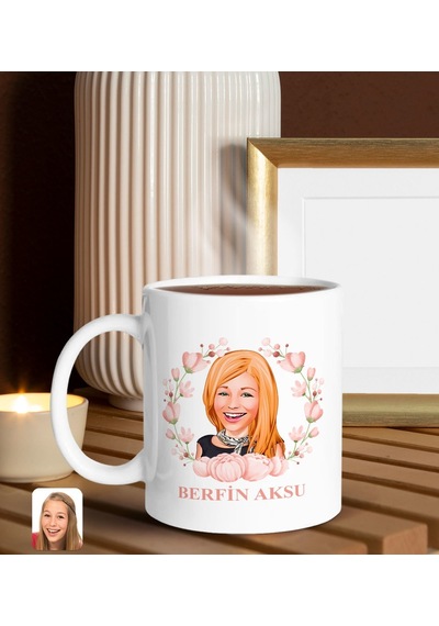 Bk Gift Kişiye Özel Anneler Günü Karikatürlü Beyaz Kupa Ve Papatya Kolye Hediye Seti, Anneler Günü Hediyeleri, Anneye Hediye-3
