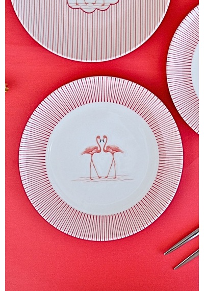 Tabak Evi Flamingo Tuval Pasta Takımı 20cm 4 Kişilik 4 Parça Tvl4ptprs1158 Çok Renkli