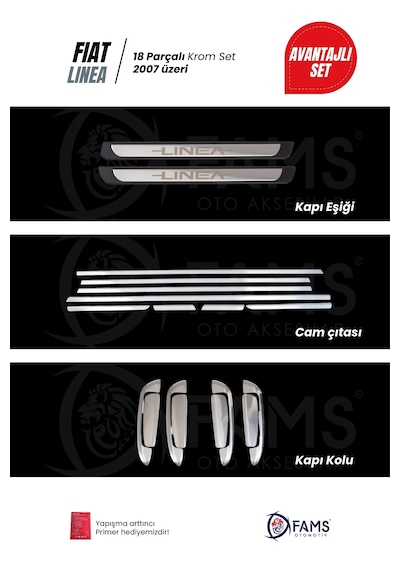 Fiat Linea Krom Aksesuar Seti 2007 Üzeri P. Çelik Cam Çıtası-kapı Kolu-kapı Eşiği